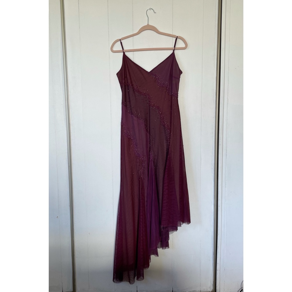 Vintage retro beaded prom formal gown dress asymmetrical hemline